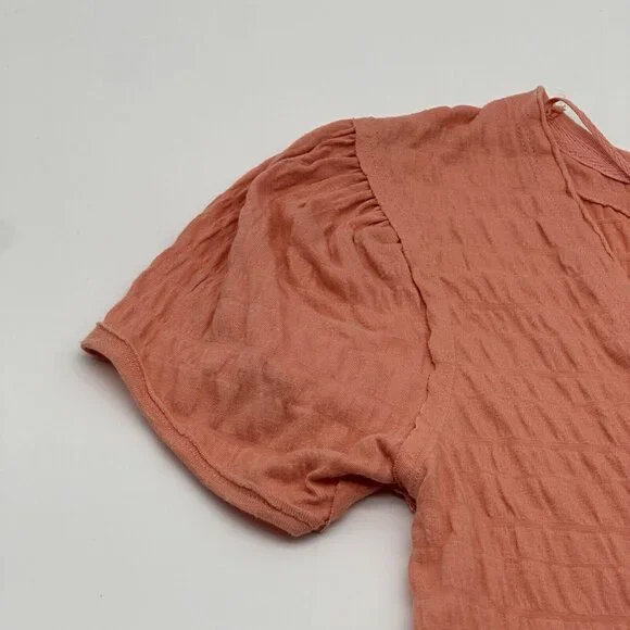 Free People Sugar Cube Women's Size Small Burnt Coral Pink V-Neck Ruched Top NWT - Picture 5 of 13